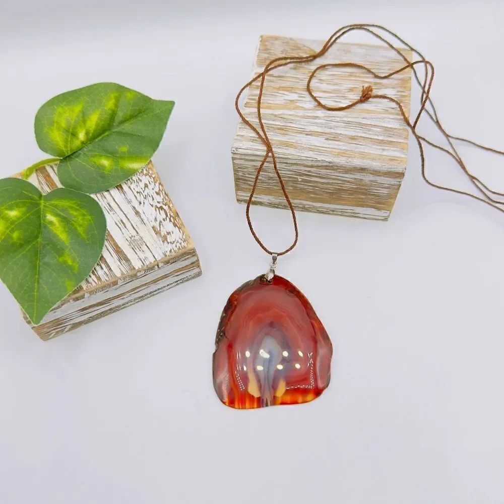 Large Agate Slice Statement Necklace Boho